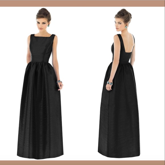 ALFRED SUNG Dresses & Skirts - Worn Once- Alfred Sung Black Square Neck Dupioni Gown